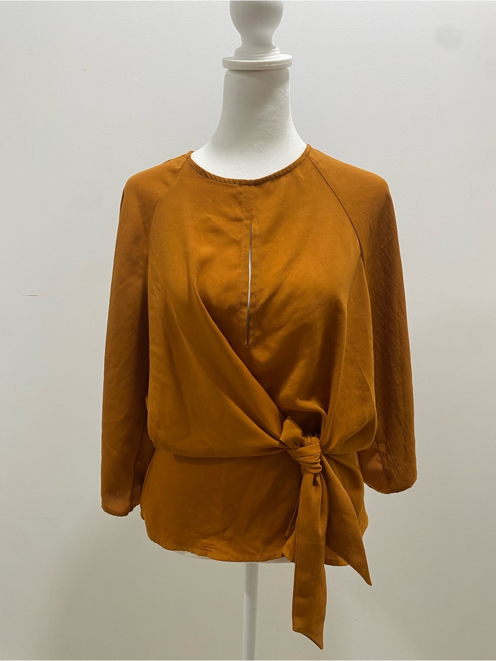 Fashion Nova Rust Wrap Tie-Waist Blouse